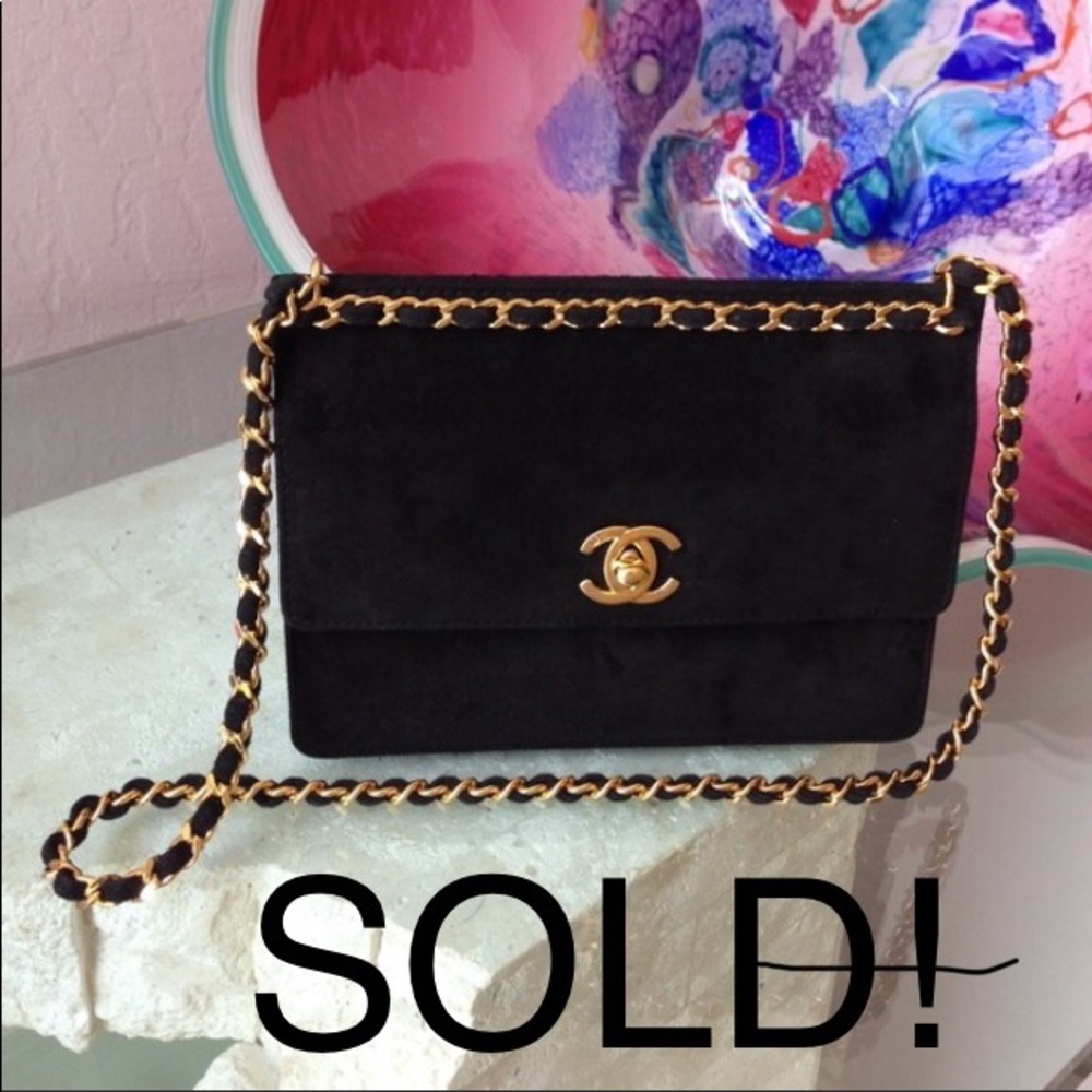 NWT RARE Chanel Black Suede & Gold Metal Bag. - Picture 1 of 8